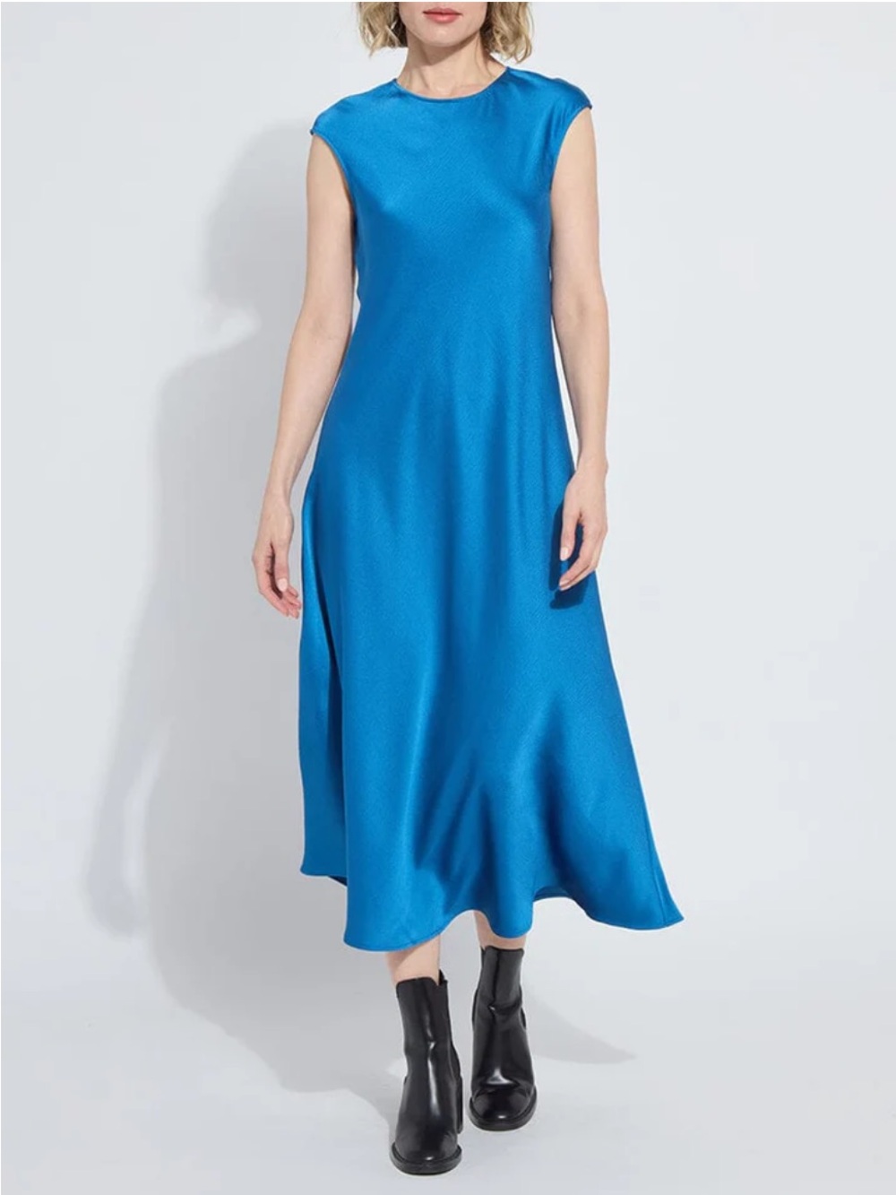 Lysse Silvana Bias Cut Midi Dress Blue Satin Large L